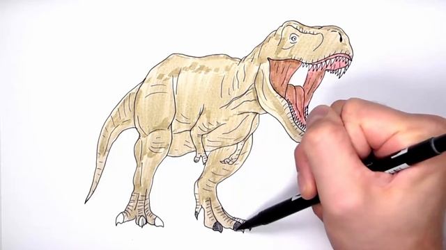 New Trex From Jurassic World Drawing and Coloring - How to Draw Dinosaur for Kids смотреть онлайн