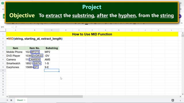 Google Sheets MID Function | Extract Substring from String | Spreadsheet Tutorial | Project смотреть онлайн