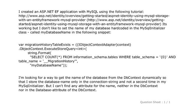 MySQL : ASP.NET EntityFramework get database name смотреть онлайн