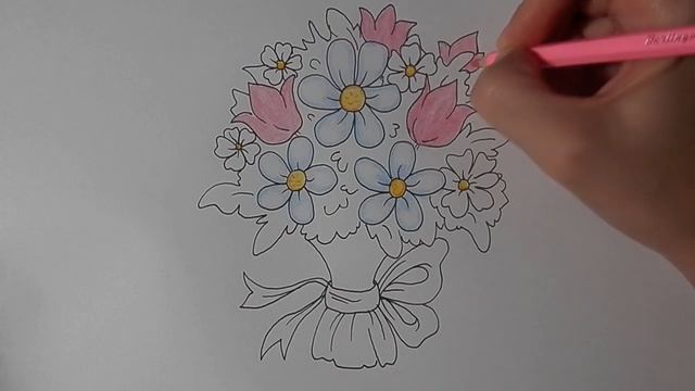 Как просто нарисовать БУКЕТ ЦВЕТОВ/292/How easy it is to draw a BOUQUET of FLOWERS смотреть онлайн