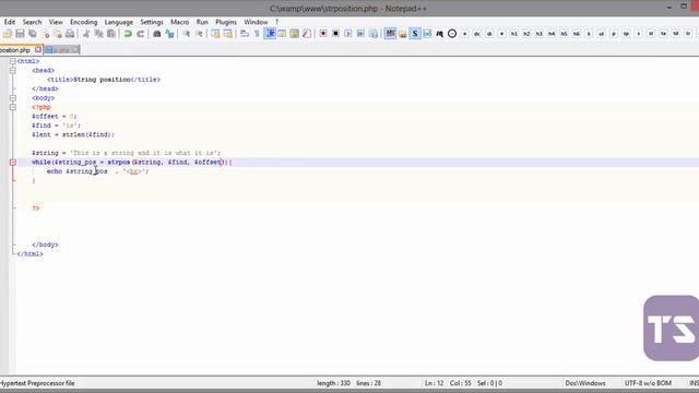 String Position Sample 2 - Lecture 48 (PHP Tutorial) смотреть онлайн