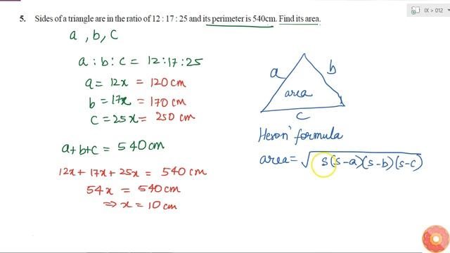 Sides of a triangle are in the ratio of `12 : 17 : 25` and its perimeter is 540cm. Find its area... смотреть онлайн