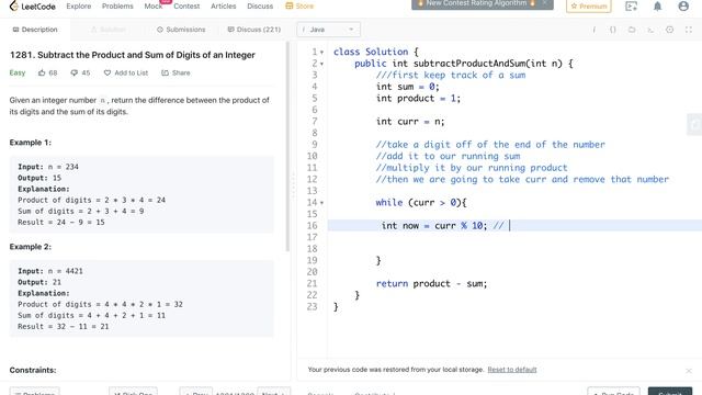 [[Leetcode]] Subtract the Product and Sum of Digits of an Integer смотреть онлайн