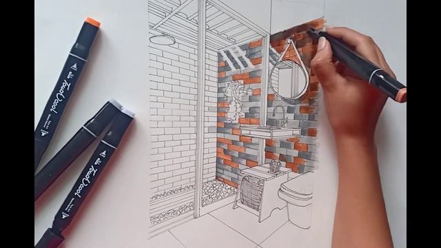 Interior Sketch Of Washroom : Rustic Chic Style | Illustration| Time Lapse | Natural light effect смотреть онлайн