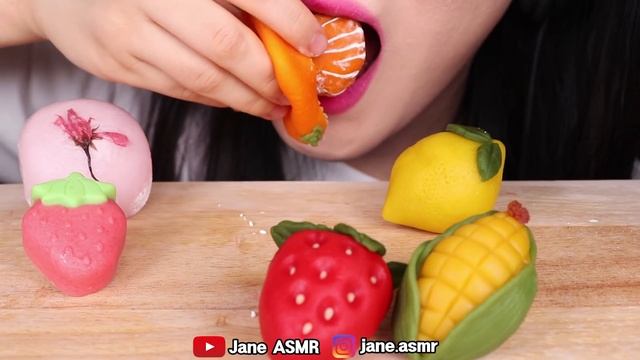 ASMR FRUIT CAKE PARTY *STRAWBERRY, PEACH, MANGOSTEEN, ICE CREAM 과일 화과자, 딸기, 복숭아, 귤 먹방 JANE ASMR 제인 смотреть онлайн