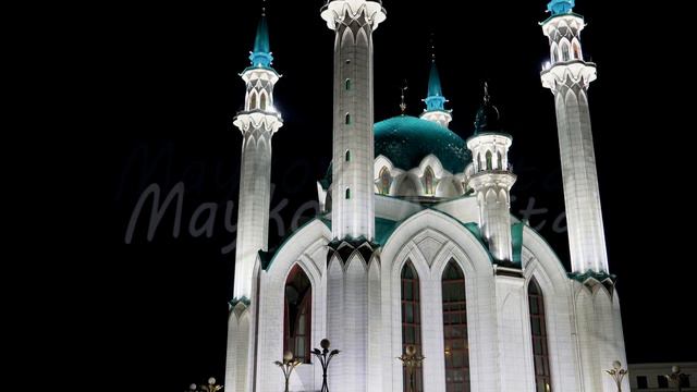 Kazan, Russia. Kul Sharif Mosque. On the territory of the Kazan Kremlin. Night смотреть онлайн