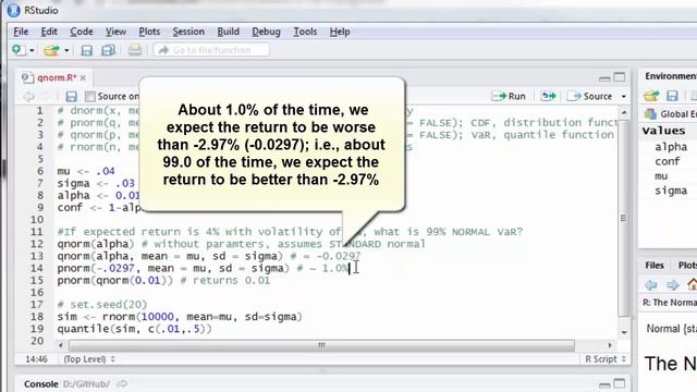 R Programming: r pnorm: illustrated with value at risk (VaR) смотреть онлайн