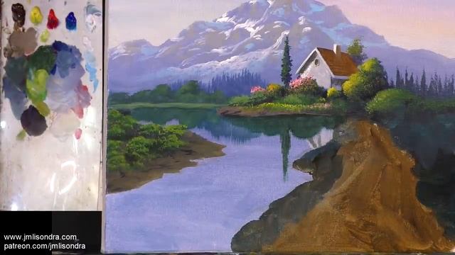 Acrylic Landscape Painting Tutorial / White House With Chickens / JMLisondra