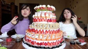 200 СУШИ/РОЛЛОВ В ВИДЕ ТОРТА/МУКБАНГ С ПОДПИСЧИЦЕЙ   #AskFatima #asmr #mukbang