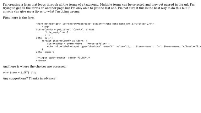 Wordpress: get multiple values from $_GET from multiple checkboxes смотреть онлайн