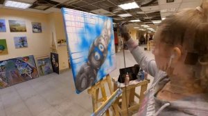 Картина на холсте в стиле аэрография (Мишки Тедди в облаках)