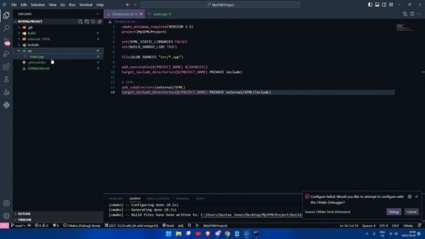 How to setup SFML with Git Submodules, Dynamic Linking, and MingW compilation on Windows