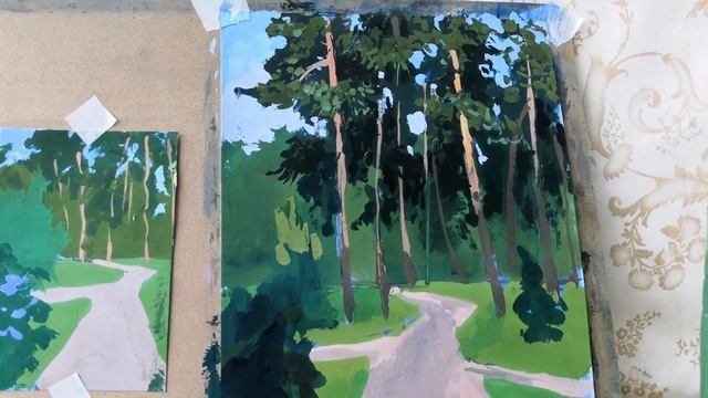 Пленэр. Этюд Аллеи гуашью смотреть онлайн