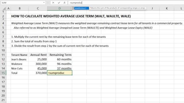 How to Calculate Weighed Average Lease Term (WALT, WAULT, WALE) - 30 Second CRE Tutorial смотреть онлайн