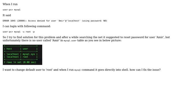 Databases: ERROR 1045 (28000): Access denied for user 'User'@'localhost' (using password: NO) смотреть онлайн