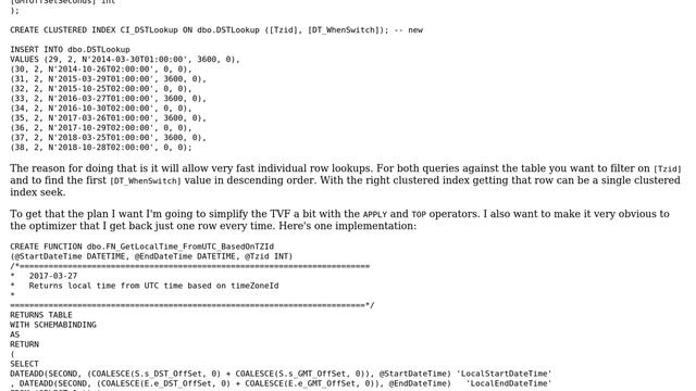 Databases: T-SQL Daylight Saving lookup table - poorly performing table-valued function смотреть онлайн