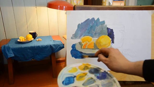 Живопись. Учимся писать натюрморт из бытовых предметов. 2 стадия. смотреть онлайн