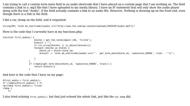 Wordpress: Audio player shortcode not showing up when using variable смотреть онлайн