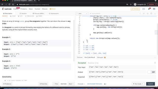 Leetcode #49 : Group Anagrams solution | Java | Frequently Asked Questions смотреть онлайн