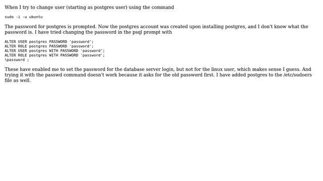 Fail to change user from postgres to other смотреть онлайн