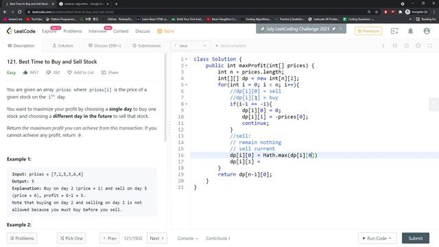 LeetCode 121 | Best Time to Buy and Sell Stock | Dynamic Programming | Java смотреть онлайн