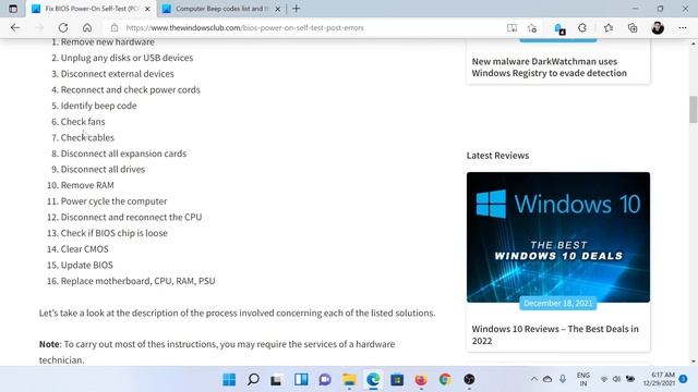 Fix BIOS Power-On Self-Test (POST) errors on Windows computers смотреть онлайн
