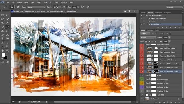 Marker Sketch Photoshop Action Tutorial смотреть онлайн