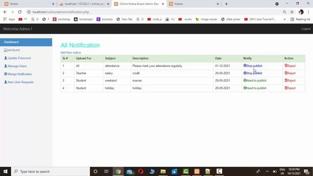 Online Notice Board system in php mysql, User panel, CS619 Project смотреть онлайн