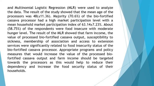Market Participation and Food Security Status of Bio Fortified Cassava Processors in South Western смотреть онлайн