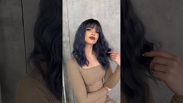 47.Blue bangs wavy long hair wool curly hair high temperature silk wig смотреть онлайн