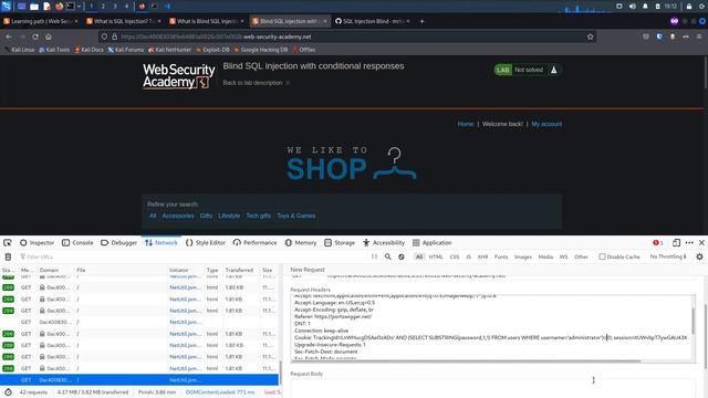 Blind SQL injection with conditional responses - binary search multi thread - Web Security Academy смотреть онлайн