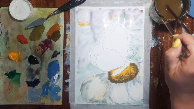 Как нарисовать бабочку на цветке. Рисуем бабочку легко. Нарисуем лето. Пейзаж гуашью. смотреть онлайн