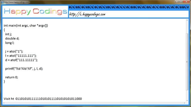 Convert string to int, double and long c code example смотреть онлайн