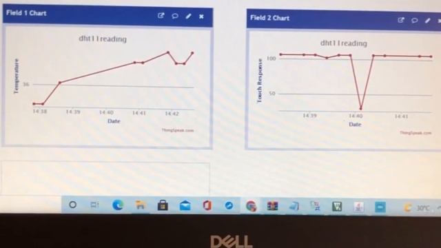 ESP-32 pin Touch Sensitivity and Temperature uploaded to ThinkSpeak смотреть онлайн