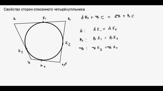 Свойство сторон описанного четырёхугольника. смотреть онлайн