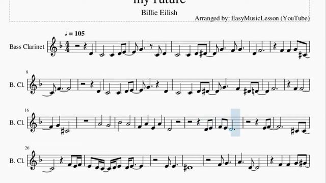 Bass Clarinet Sheet Music: How to play my future by Billie Eilish смотреть онлайн