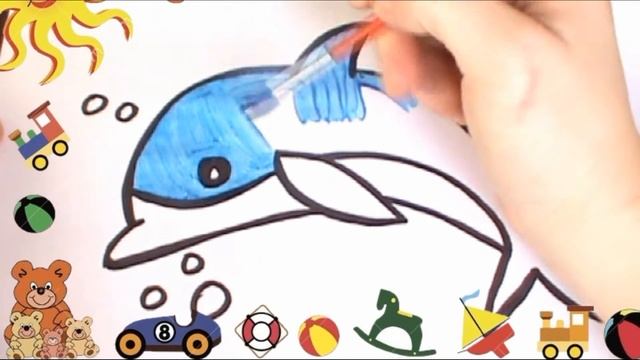 Раскраска для детей ДЕЛЬФИН. Мультик - Раскраска. Учим цвета! Развивающее видео! coloring dolphin смотреть онлайн