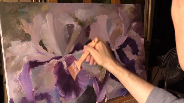 Short workshop with irises. Workshop in English from Oleg Buiko. Oil painting смотреть онлайн