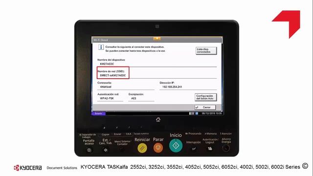 TASKalfa 2552ci Series  Configuración WiFi Direct Usando Airprint