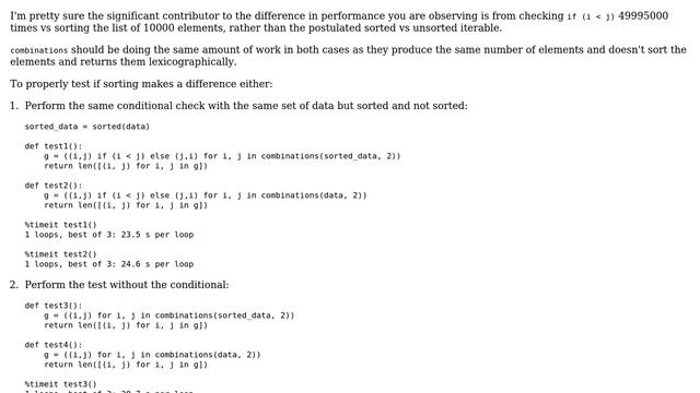 pre-sorting improves itertools.combinations performances? (2 Solutions!!) смотреть онлайн