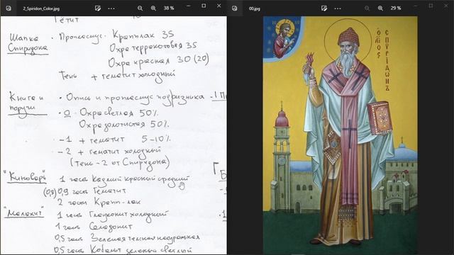 Икона Святого Спиридона Тримифунтского (состав колеров и ход работы) смотреть онлайн