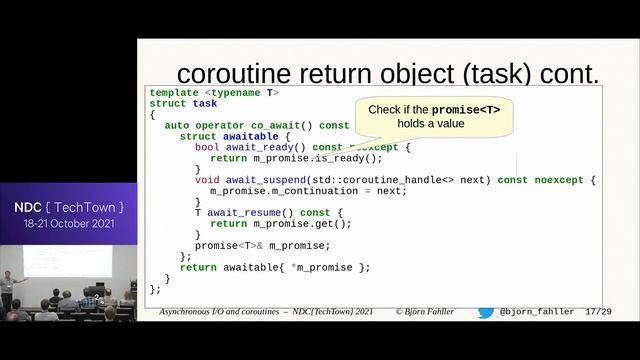 Asynchronous I/O and coroutines for smooth data streaming - Björn Fahller - NDC TechTown 2021 смотреть онлайн