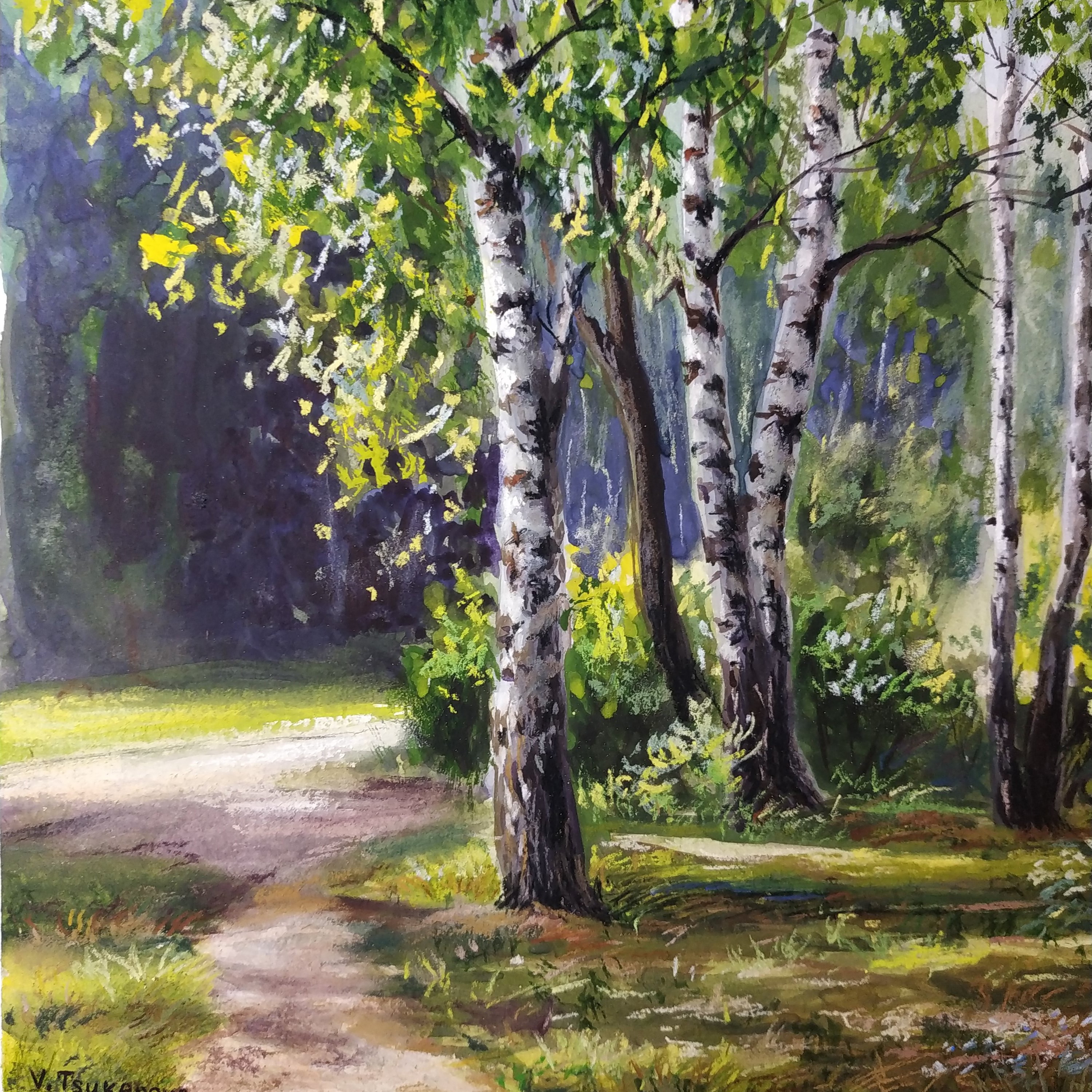 Диптих - Обзор картин "Золото осени.Борки " и "Березки",сухая пастель.20х30см размер картины,30х40см смотреть онлайн