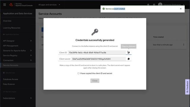 Red Hat OpenShift Application and Data Services console - service account creation смотреть онлайн