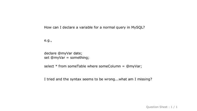 MySQL : How to declare a variable in MySQL for a normal query? смотреть онлайн