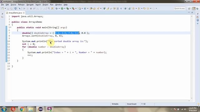 How to sort the doubleArray? | sort(double[] a, int fromIndex, int toIndex) method of Arrays смотреть онлайн