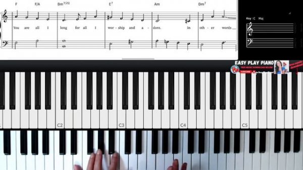 FLY ME TO THE MOON - EASY PIANO TUTORIAL - LETTER NOTE NAMES CHORDS LYRICS - BEGINNER SHEET MUSIC