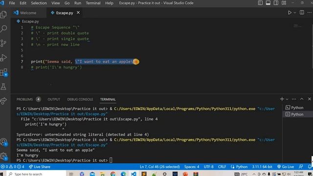 #15 Escape Sequences in Python | Escape Characters | Basics of Python in Hindi смотреть онлайн