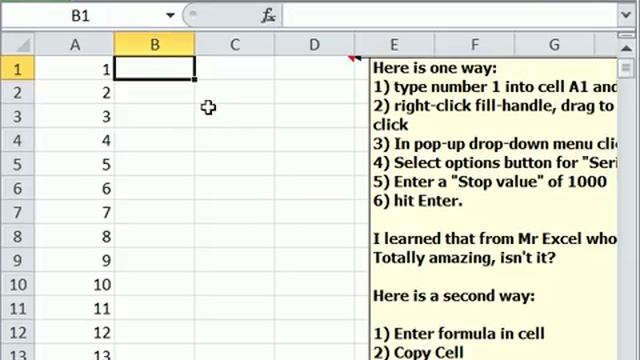 Excel Magic Trick 689: Fill Column With 1 to 1000 Two Methods: 1) Series & 2) GoTo смотреть онлайн