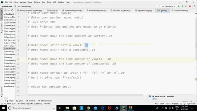 Exercise 3 Solution: LOVE Calculator || Python tutorial for absolute beginners in Hindi || #27 смотреть онлайн